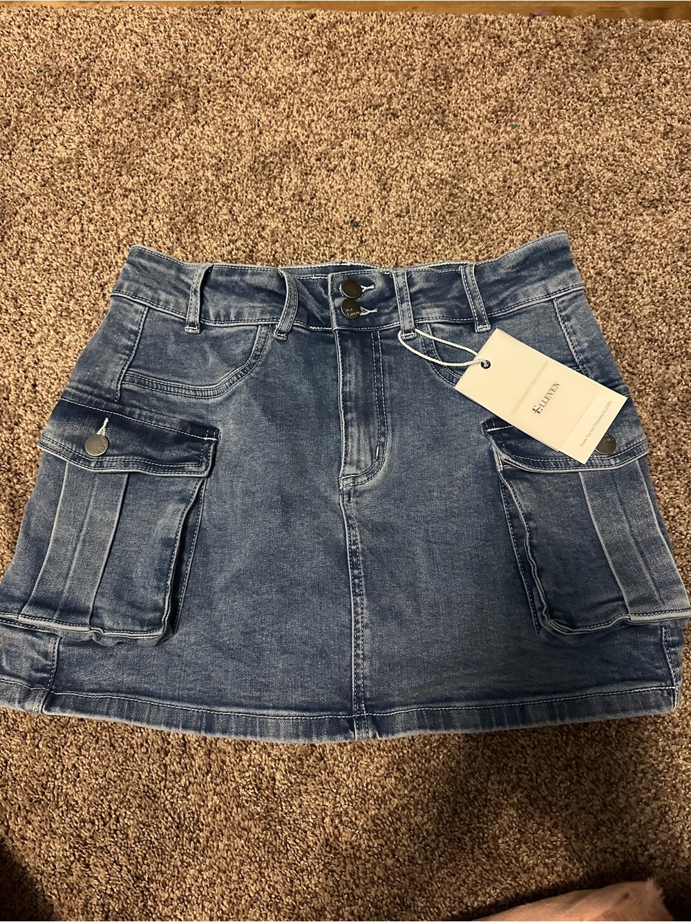 Blue Denim Cargo Mini Skirt